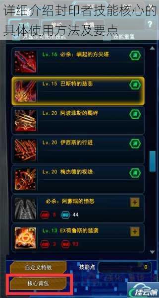 详细介绍封印者技能核心的具体使用方法及要点
