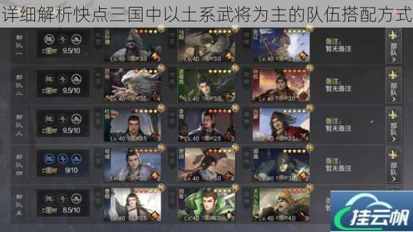 详细解析快点三国中以土系武将为主的队伍搭配方式