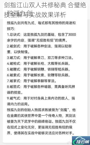 剑指江山双人共修秘典 合璧绝技全解与实战效果详析
