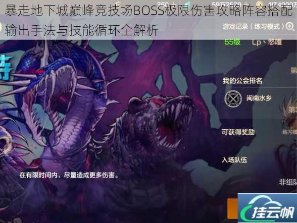 暴走地下城巅峰竞技场BOSS极限伤害攻略阵容搭配输出手法与技能循环全解析
