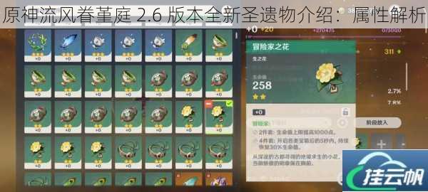 原神流风眷堇庭 2.6 版本全新圣遗物介绍:属性解析