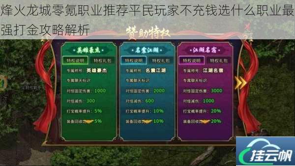 烽火龙城零氪职业推荐平民玩家不充钱选什么职业最强打金攻略解析