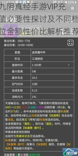 九阴真经手游VIP充值必要性探讨及不同档位金额性价比解析推荐
