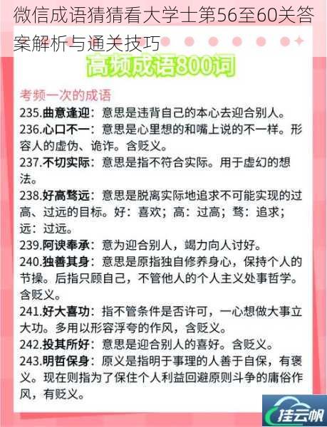 微信成语猜猜看大学士第56至60关答案解析与通关技巧