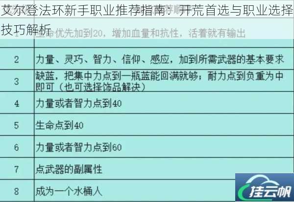 艾尔登法环新手职业推荐指南:开荒首选与职业选择技巧解析