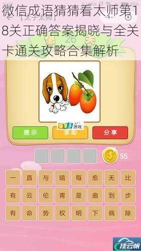 微信成语猜猜看太师第18关正确答案揭晓与全关卡通关攻略合集解析