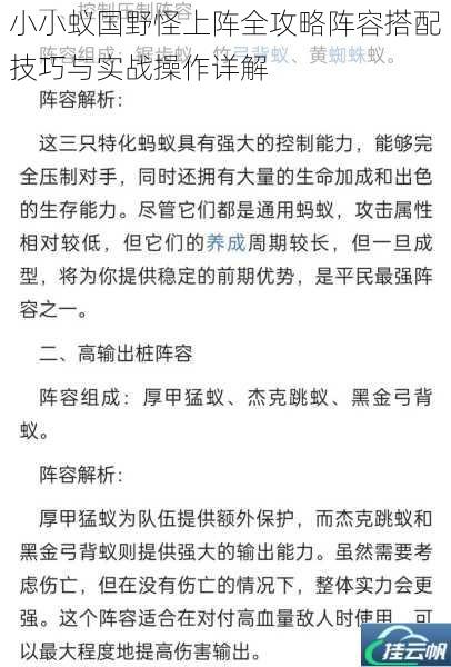 小小蚁国野怪上阵全攻略阵容搭配技巧与实战操作详解