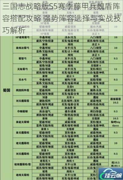 三国志战略版S5赛季藤甲兵魏盾阵容搭配攻略 强势阵容选择与实战技巧解析