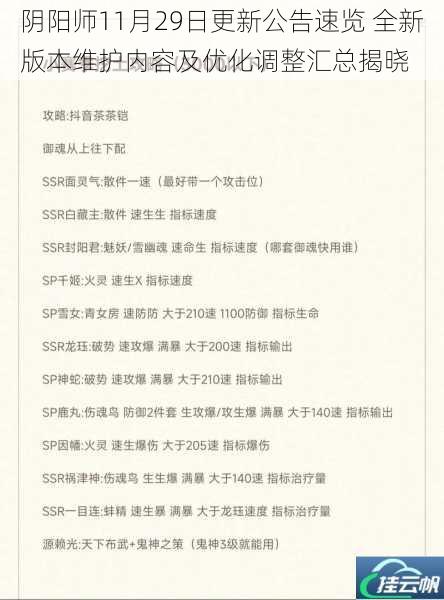 阴阳师11月29日更新公告速览 全新版本维护内容及优化调整汇总揭晓