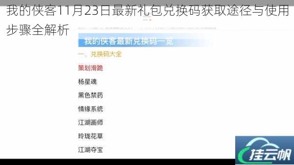 我的侠客11月23日最新礼包兑换码获取途径与使用步骤全解析
