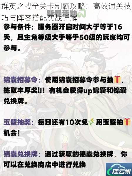 群英之战全关卡制霸攻略:高效通关技巧与阵容搭配实战详解