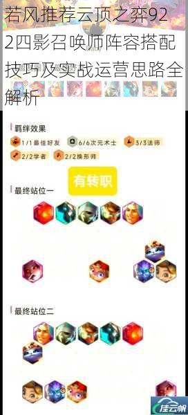 若风推荐云顶之弈922四影召唤师阵容搭配技巧及实战运营思路全解析