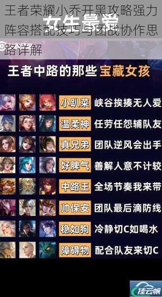 王者荣耀小乔开黑攻略强力阵容搭配技巧与团战协作思路详解