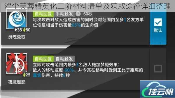 濯尘芙蓉精英化二阶材料清单及获取途径详细整理